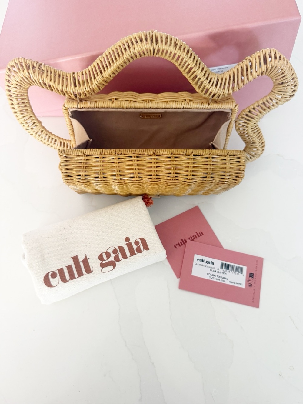 NEW Cult Gaia Elsa Woven Rattan Wavy Handle Clutch MSRP $498 - Picture 13 of 13